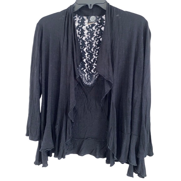 BOBEAU Black Crochet Lightweight Knit Cardigan Size Medium - Picture 3 of 10
